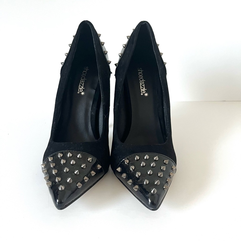 Vintage Y2K Shoe Dazzle Black Velvet Silver Spike Stiletto High Heel Shoe Size 7 - Picture 4 of 10
